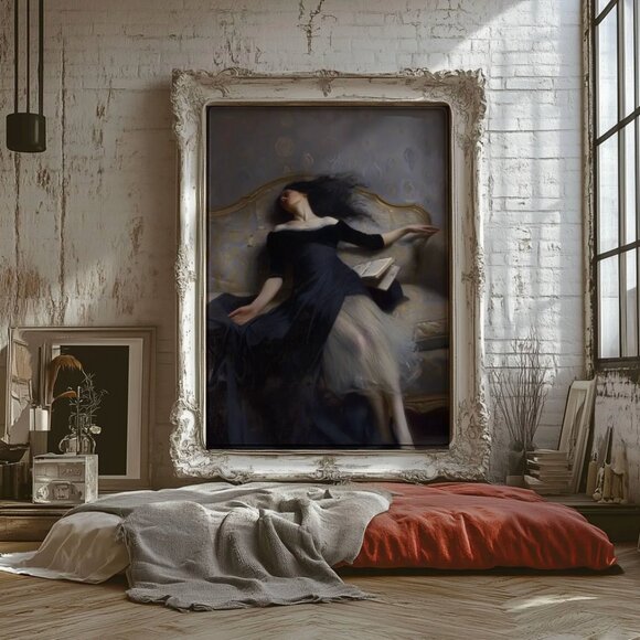 Original Dark Literary Art Print + Digital Copy Vintage Black Dress Painting - Picture 4 of 11
